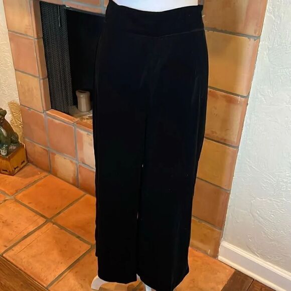 Zara Black Velvet Side Zip Wide Leg Pants, L - Picture 1 of 8